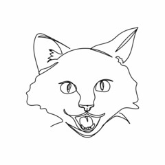 Continuous one simple single abstract line drawing of small cat kitten icon in silhouette on a white background. Linear stylized.
