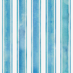 Watercolor teal blue stripes on white background. Black and white striped seamless pattern