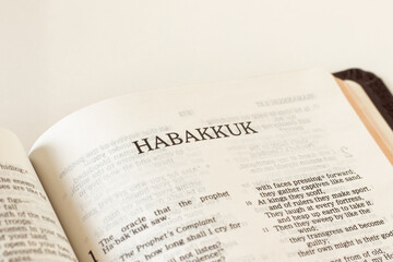 Habakkuk Holy Bible Old Testament prophet. Open Scripture Book inspired by God Jesus Christ....
