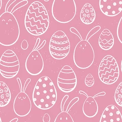 Tuinposter Fun hand drawn Easter seamless pattern, cute bunnies and Easter eggs, great for textiles, banners, wallpapers, wrapping - vector design © TALVA
