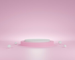 Abstract mock up scene pink color.Minimal Creative Podium showcase Cylindrical Geometry shapes on pink Background and business Concept for product banner .3d rendering