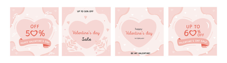 Happy Valentine's Day greeting cards. Trendy abstract square art templates. Vector set of Valentines day sale abstract backgrounds with copy space for text. 