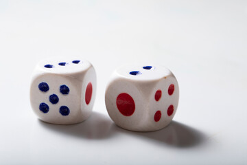 two dice on a white background. Casino