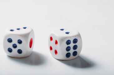 two white dice. Game play.