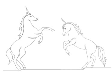 unicorns drawing by one continuous line, isolated, vector © zolotons