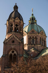 Fototapeta premium Munich,Germany,12,20,2021. The Saint Luke's Church, largest Protestant church in Munich, southern Germany, Bavaria, Europe. 