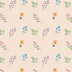 A pattern with flowers and herbs in delicate tones.