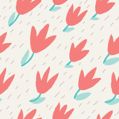 Seamless pattern with red tulips on a white background.