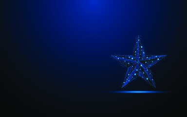 Obraz premium Abstract star concept of award or achievement. Digital low poly wireframe style design with connection points. vector illustration 