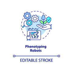 Phenotyping robots concept icon. New crop varieties development abstract idea thin line illustration. Isolated outline drawing. Editable stroke. Roboto-Medium, Myriad Pro-Bold fonts used