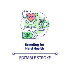 Breeding for herd health concept icon. Positive impact on animal production abstract idea thin line illustration. Isolated outline drawing. Editable stroke. Roboto-Medium, Myriad Pro-Bold fonts used