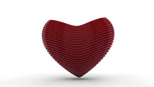 3d animation of the appearance of a red heart, a valentine made of thin lines. The similarity of 3D printing by a printer. Technology of Valentine's Day, Valentine's Day.