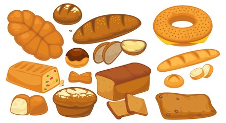 Baked bread and buns, bakery products and pastry