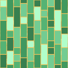Seamless pattern in retro style with green mosaic in gold frames - 479556585