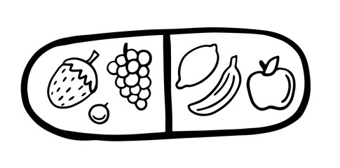 vector illustration tablet doodle. Vitamin. Fruit is useful in a capsule. pill, design, doodle
