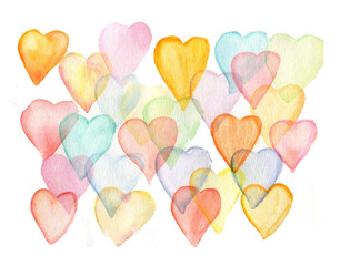 Cuori colorati  dipinti su sfondo banco