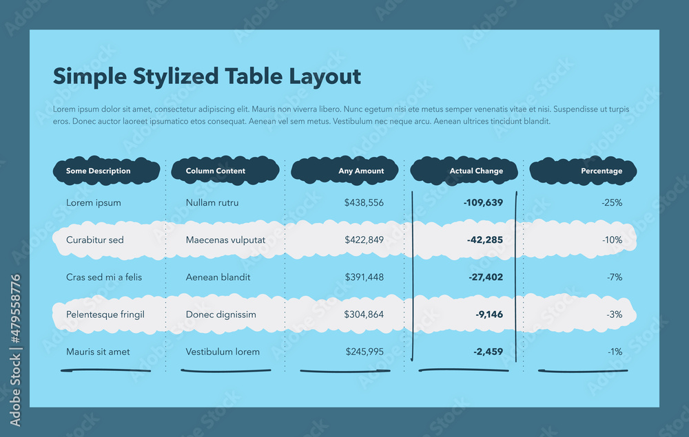 Poster Simple stylized table layout - blue version. Flat design, easy to use for your website or presentation.
