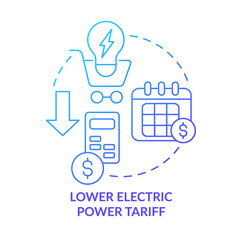 Lower electric power tariff blue gradient concept icon. Integration of smart grids technology abstract idea thin line illustration. Isolated outline drawing. Roboto-Medium, Myriad Pro-Bold fonts used