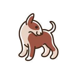 Bull terrier. Cute dog character. Vector illustration in cartoon style for poster, postcard. - obrazy, fototapety, plakaty