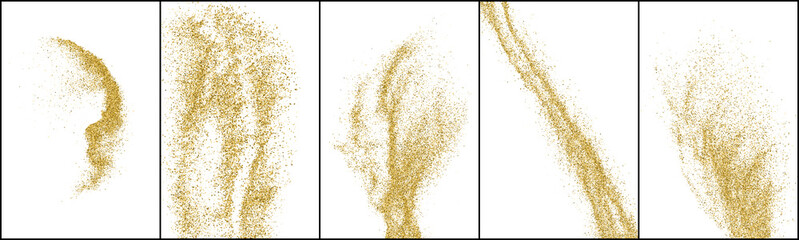 Set of Gold Glitter Texture Isolated On White. Amber Particles Color. Stardust Background. Golden Explosion Of Confetti. Vector Illustration, Eps 10.