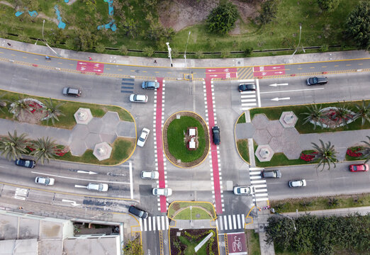City traffic in urban area. Aerial view 