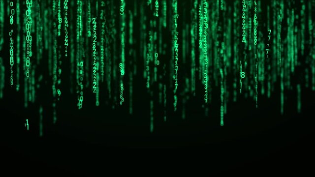 Digital background green matrix. Coding or hacking concept. Flow of random numbers. 3D rendering.	