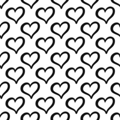 Heart seamless pattern. Love digital paper. Black and white..