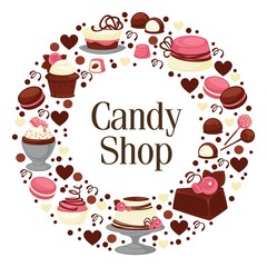Candy shop banner with sweets and chocolate vector