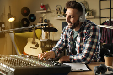 Man working as radio host in modern studio