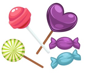 Lollipop candies, sweets and dessert caramel set