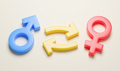 Gender change. Male and female gender symbol with a circular arrow