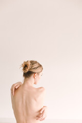 girl naked back hair tied pigtail white