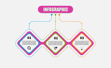 Square vector design template icon for 3 point banner, number graphics bubbles. Infographic square timeline business with three steps. Concept planning used for web banner, diagram, layout, workflows.