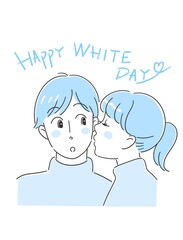 ほっぺにキスをする男女のカップル　ホワイトデー