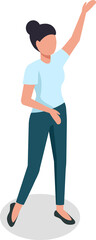 Woman try to catch taxi, waving hand. Vector person woman on road side, hitchhiker stop car illustration