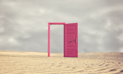 Opened door on desert.