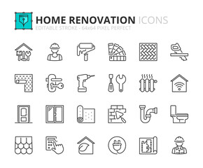 Simple set of outline icons about home renovation - 479566591