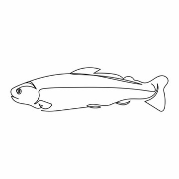 recommend clip art: Continuous one simple single abstract line drawing of freshly fish trout icon in silhouette on a white background. Linear stylized.