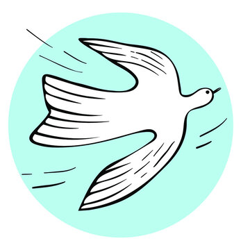 Image of a Cute Flying Dove against the background of a clear blue sky as a symbol of peace
