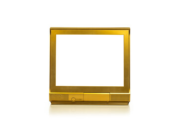 Golden TV frame with clipping path isolated on white background.