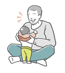 笑顔で孫の着替えを手伝うお爺さん