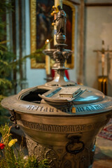 Vat with holy water for baptism in Church of Our Lady before Tyn in Prague