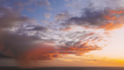 Naklejka na ściany i meble Sunset Bright Dramatic Sky. Scenic Colorful Sky At Sunset Dawn.
