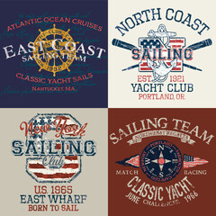 Vintage yacht club sailing team vector collection of grunge nautical prints for t shirt