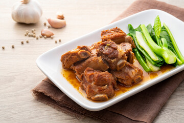Braised Pork Spare Rib with Honey on white plate