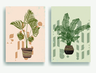 Modern poster with minimalist design elements in Boho style  . Wall art , home deco . Vector abstract shape.