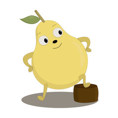 cheerful yellow pear put her foot on the stump