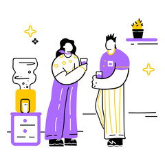 Colleagues discussing business on the break