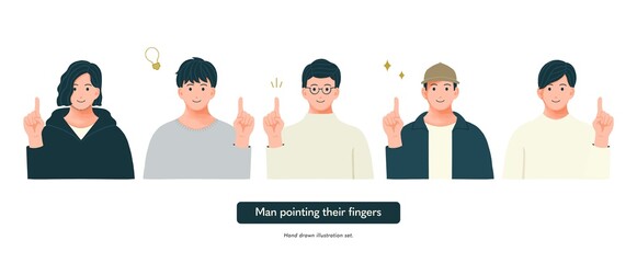 指をさしている閃いた男性のイラストセット - obrazy, fototapety, plakaty