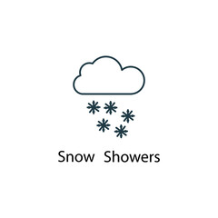  Snow showers icon thin line stock illustration. Weather forecast line icon, isolated on white background, weather stroked symbol. 
